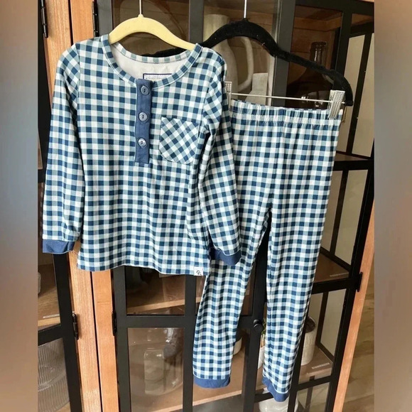 SweetHoney Pajamas set gingham print navy unisex toddler boys girls long sleeve - Picture 1 of 5